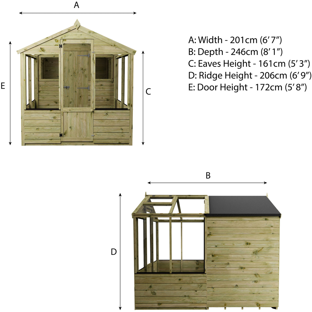 Mercia Wooden 8 x 6ft Traditional Apex Greenhouse Combi Shed Image 9