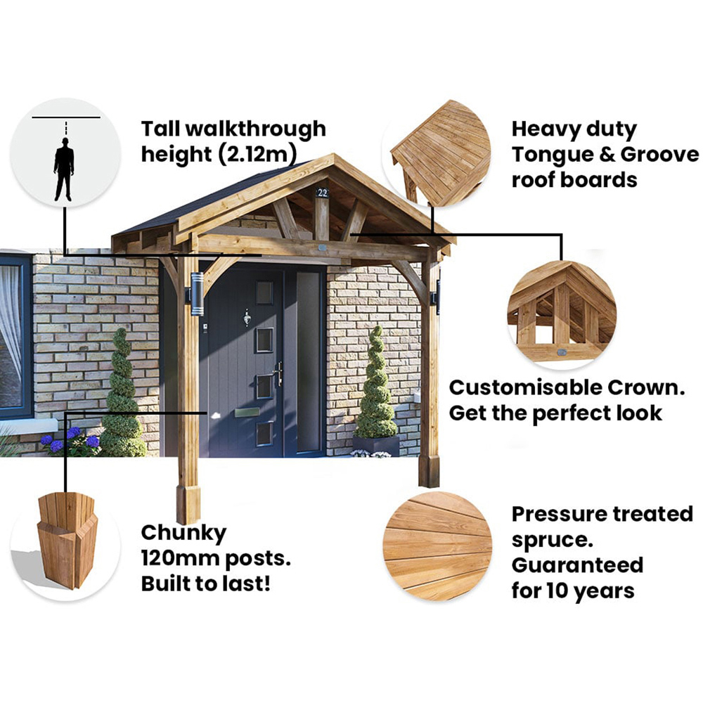 Dunster House Thunderdam 3 x 1.5m Brown Full-Height Porch Canopy with Black Shingle and 2 Posts Image 5
