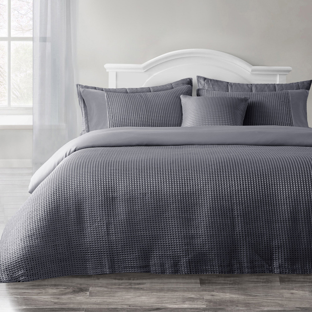 Velosso Waffle Single Charcoal Weave Duvet Set Image