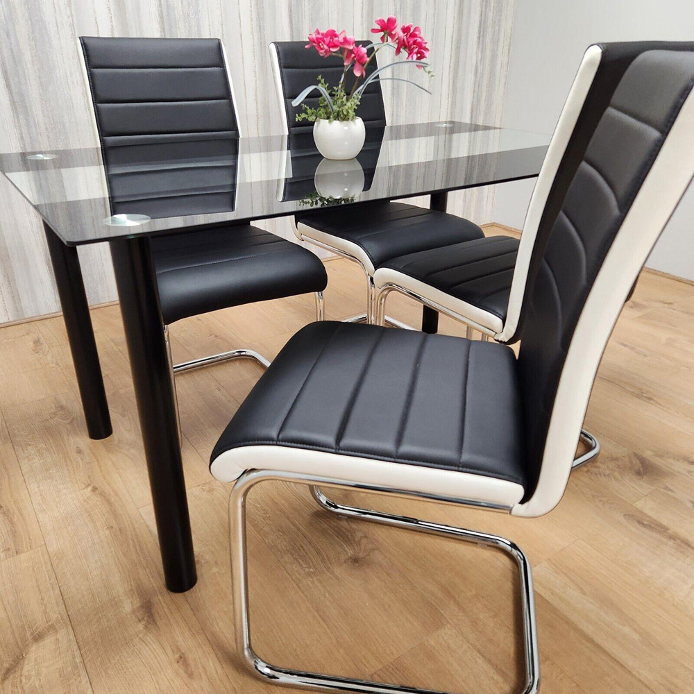 Kosy Koala 4 Seater Leather Clear Glass Dining Set Black and White Image 4