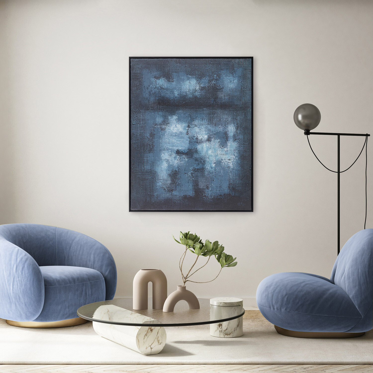 Saphire Hand Paint Detail Framed Canvas Blue Image 2