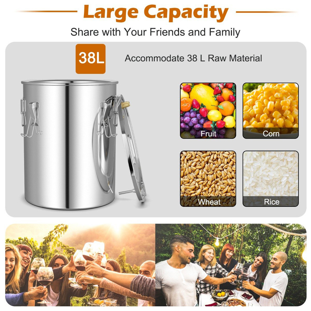 Costway Stainless Steel Water Alcohol Distiller with Thermometer 38L Image 4