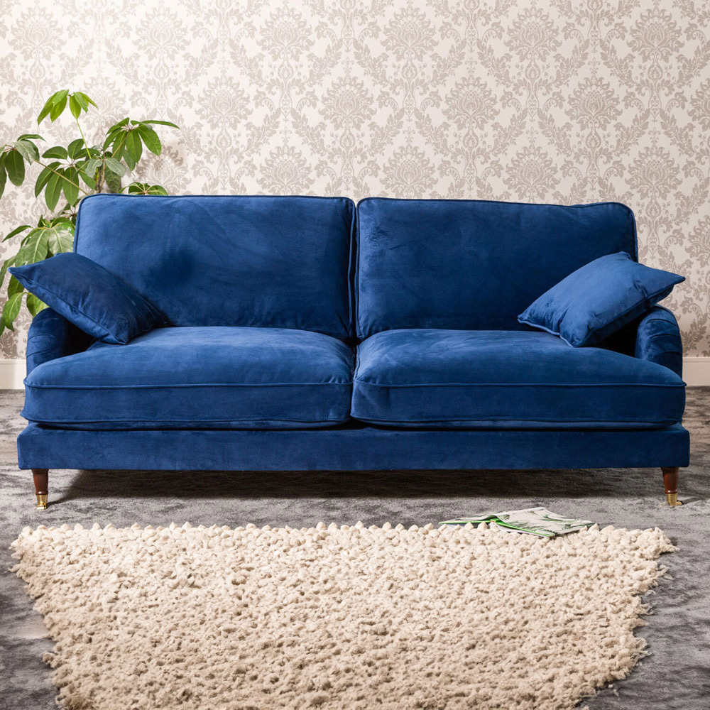 Mackenzie 4 Seater Blue Plush Velvet Sofa Image 1