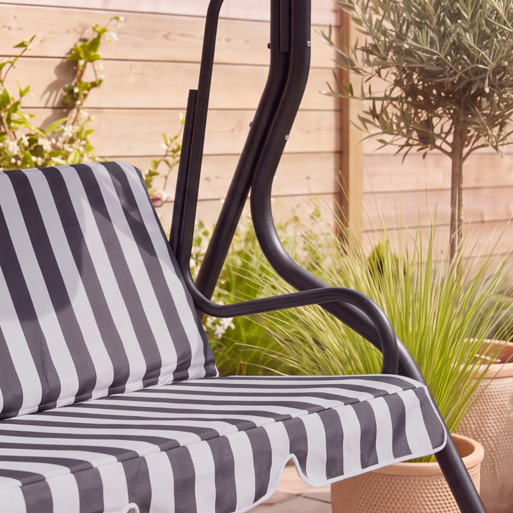 Charles Bentley 3 Seater Grey and White Garden Swing Seat Image 5