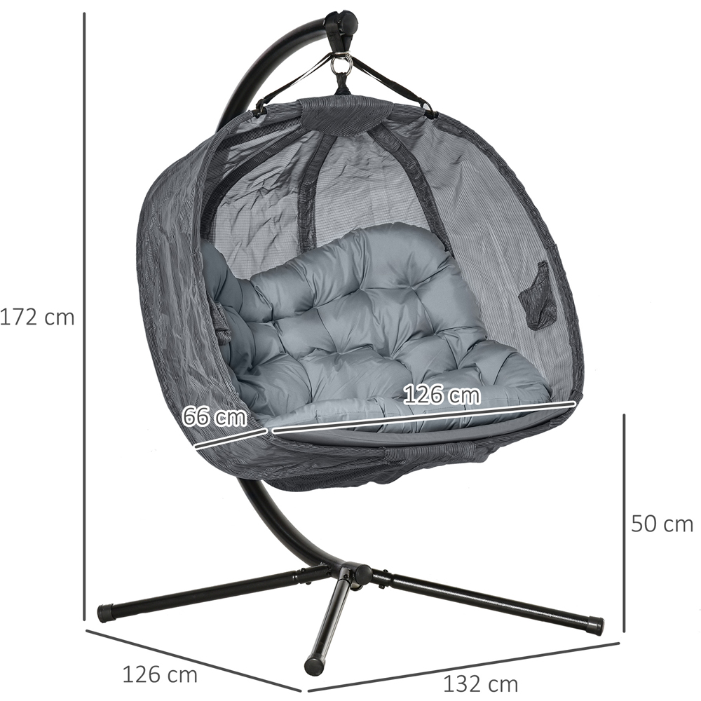 Outsunny 2 Seater Grey Egg Chair with Cushions Image 8