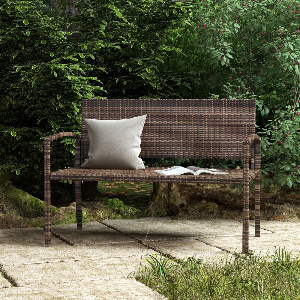 Outsunny 2 Seater Brown Rattan Garden Loveseat Bench Image 3
