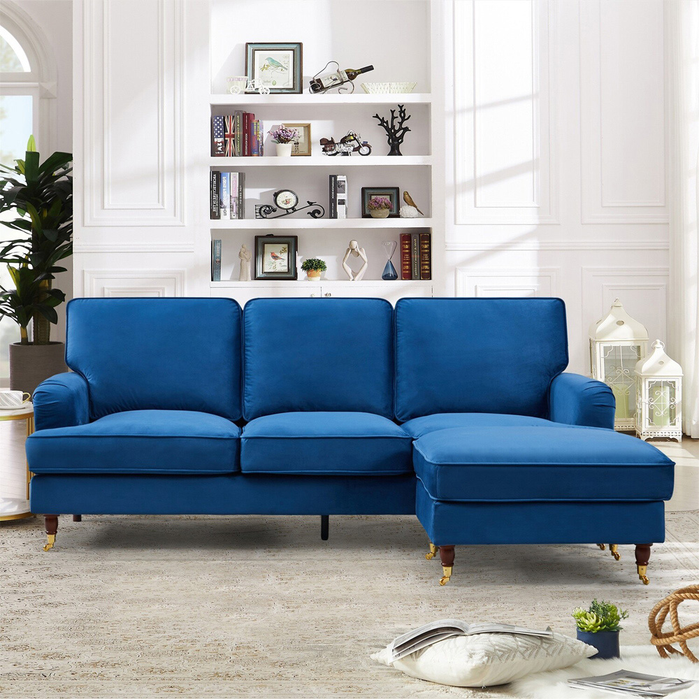 Woodbury 3 Seater Blue Velvet Reversible Corner Sofa Image 4