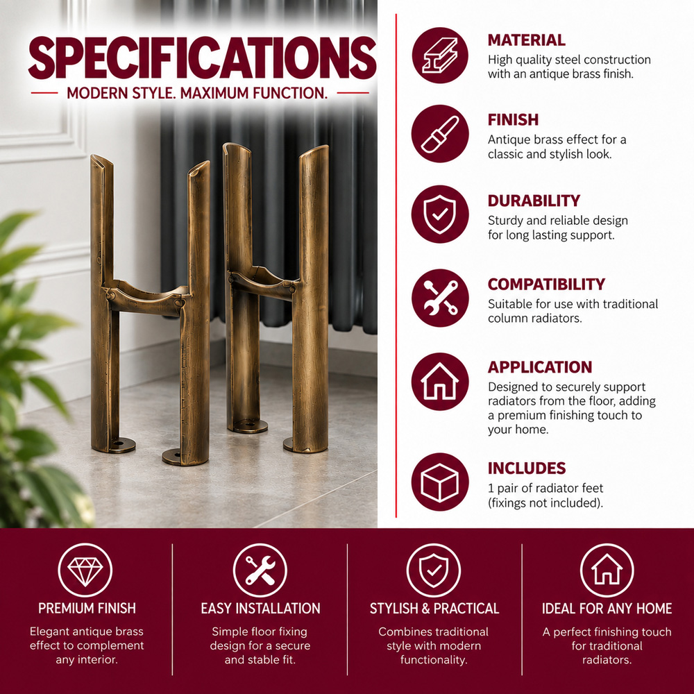 Go Bathrooms Clarence Antique Brass 3 Column Radiator Feet Image 2