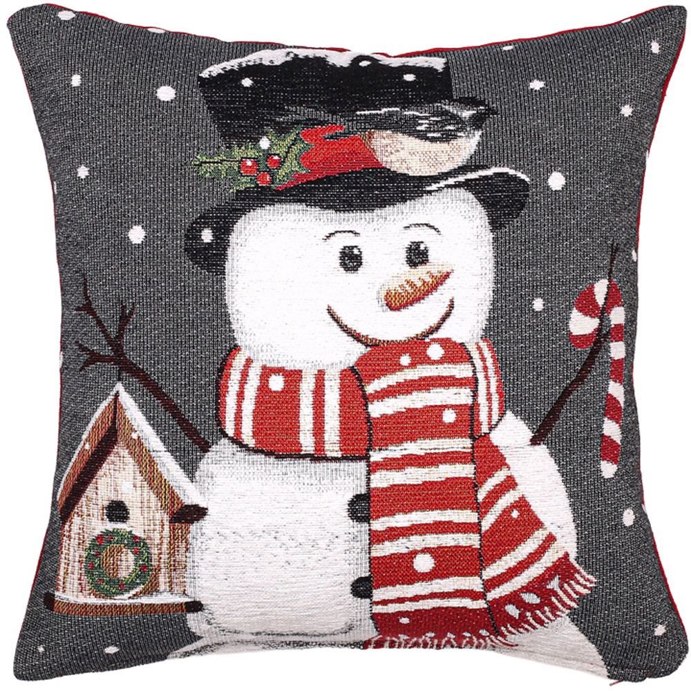 Noel Square Snowman Birdhouse Grey Cushion 43 x 43cm Image 1