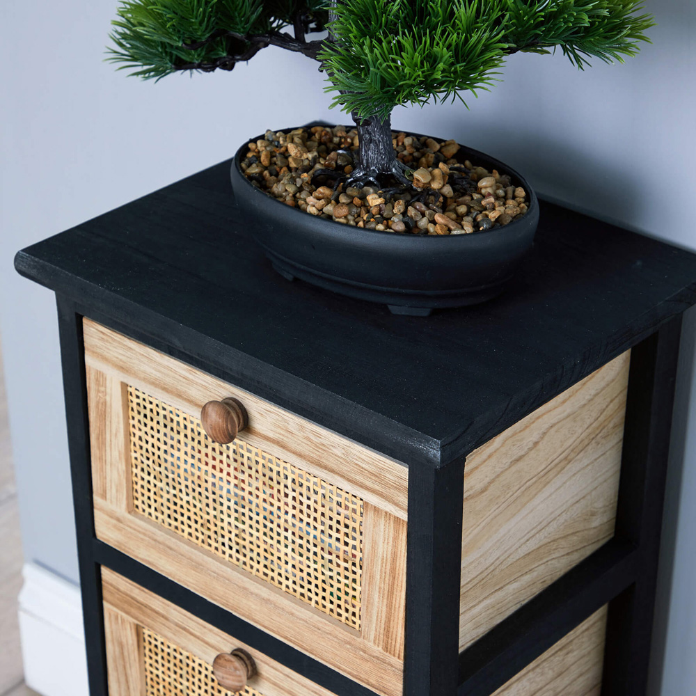 Home Source Mosina 3 Drawer Black and Rattan Solid Wooden Storage Unit Image 3