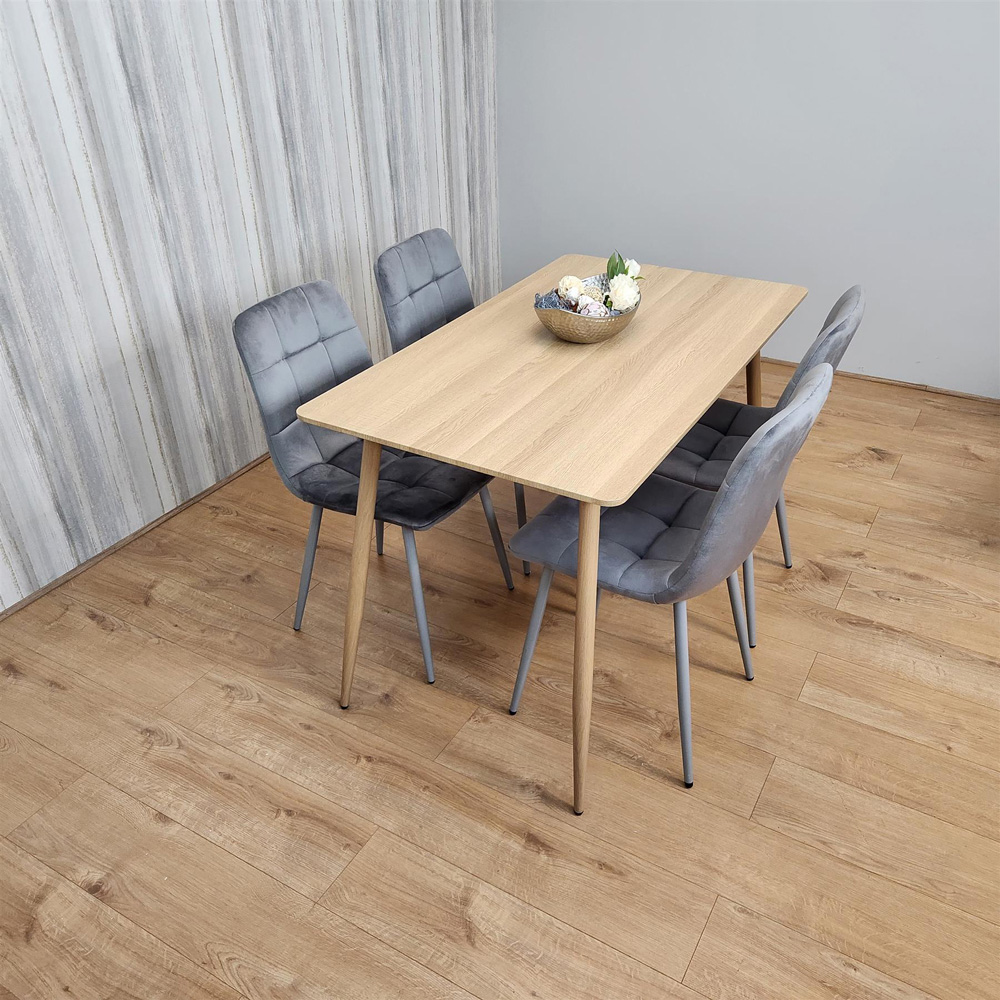 Kosy Koala 4 Seater Velvet Dining Set Wood Effect and Grey Image 7