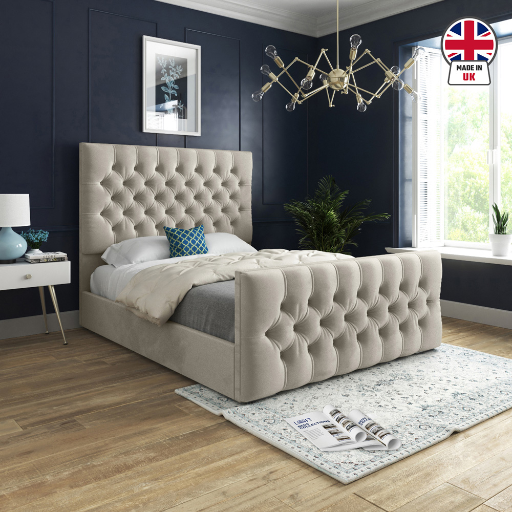 Novara Silver King Size Velvet Upholstered Bed Frame with Pleated Chesterfield Headboard Image 6
