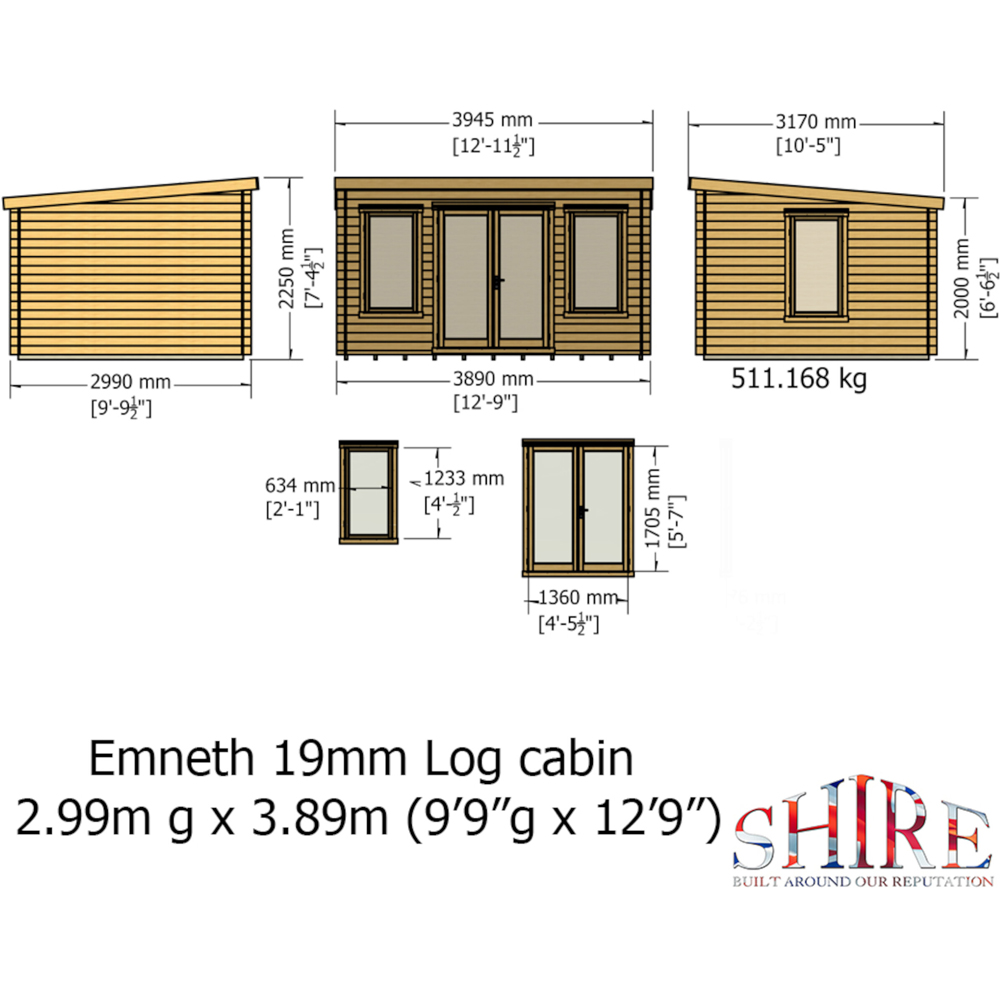 Shire Emneth 10 x 13ft Double Door Log Cabin Image 7
