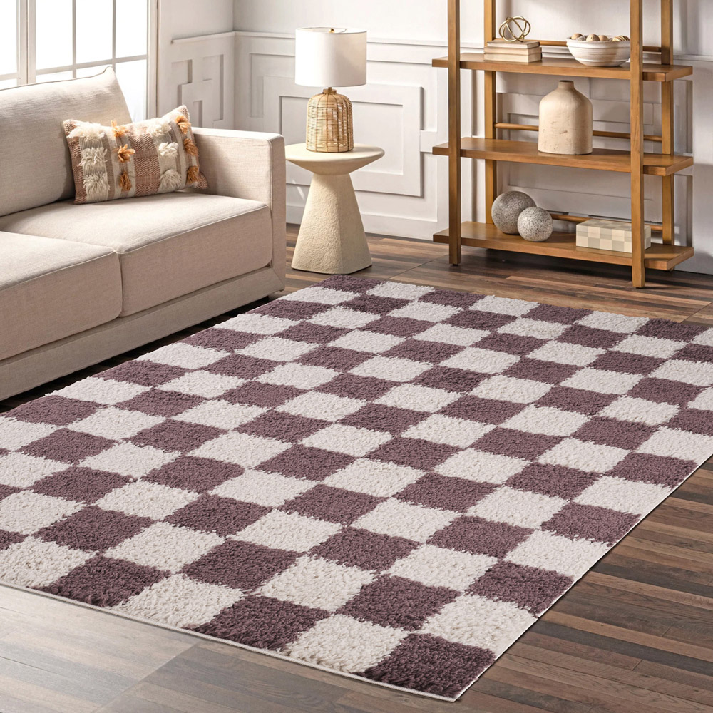 Desire Rugs Chester Lilac Shaggy Checkered Rug 120 x 170cm Image 5