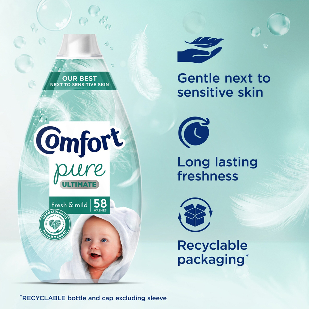 Comfort Pure Ultimate Fresh and Mild Ultra Concentrated Fabric Conditioner 58 Washes 870ml 6 Pack Image 8