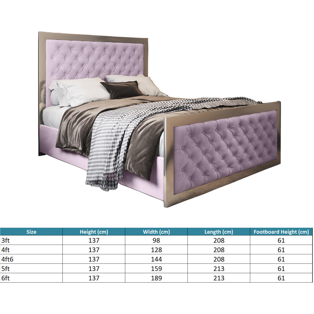 Maddison Pink Small Double Velvet Upholstered Metal Bed Frame with Padded Headboard Image 7