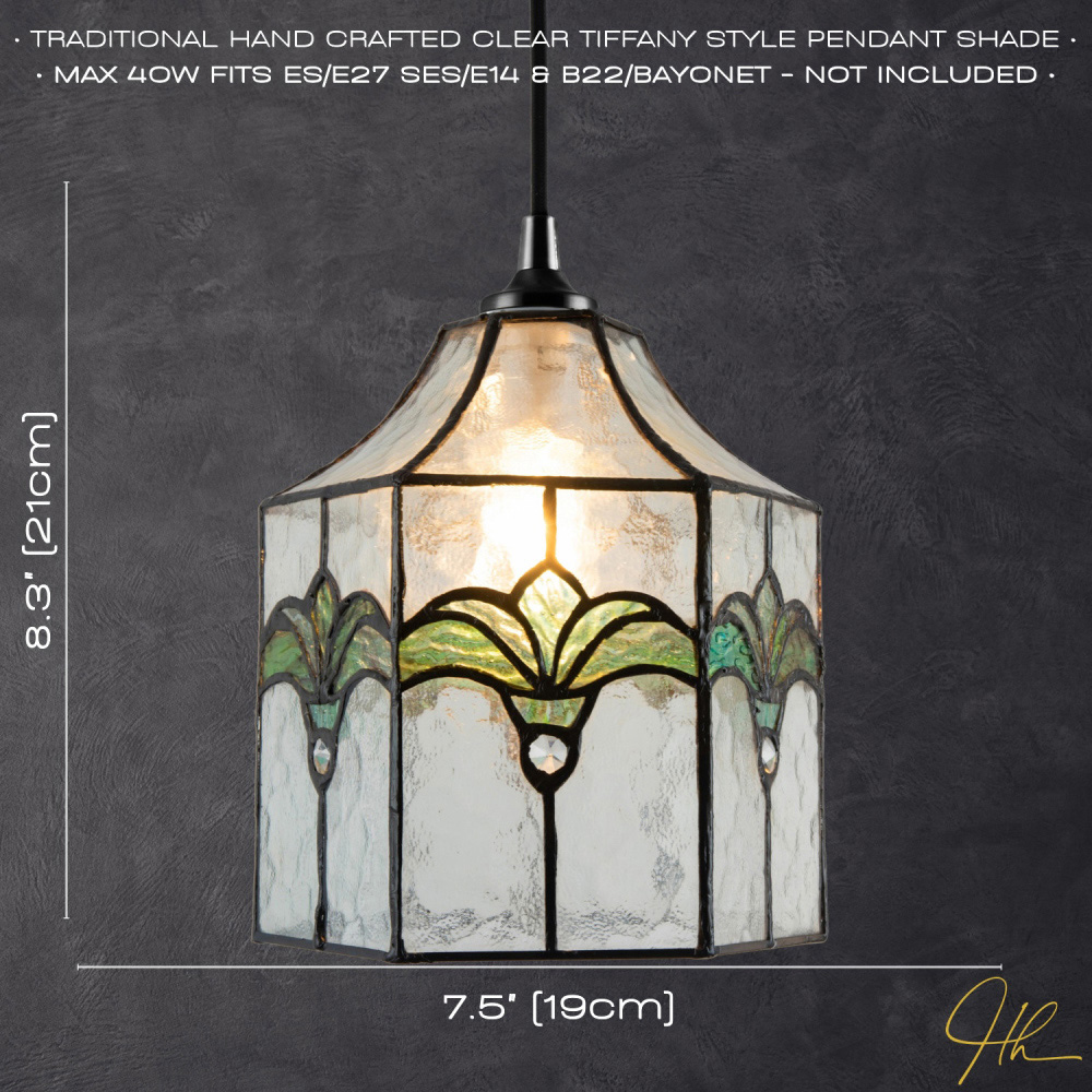 Happy Homewares Clear Water Glass and Emerald Green Tiffany Pendant Shade Image 7