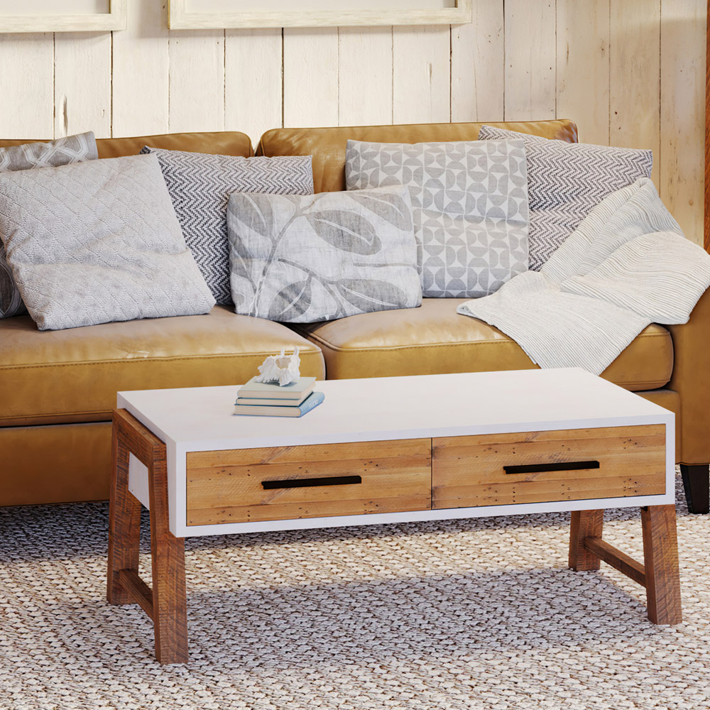 Baumhaus Trinity 2 Drawer White and Brown Coffee Table Image 5