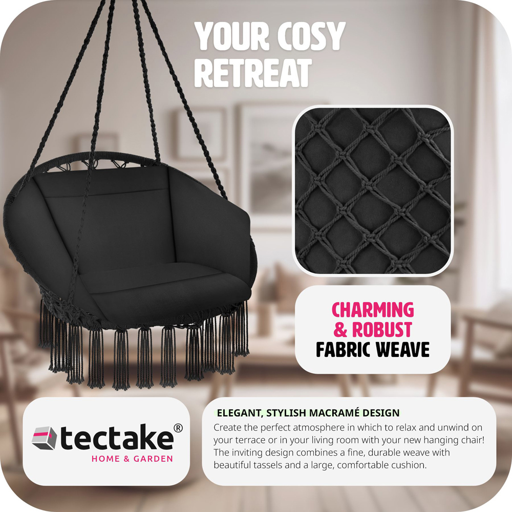 tectake Grazia Black Swing Chair with Seat and Back Cushions Image 4