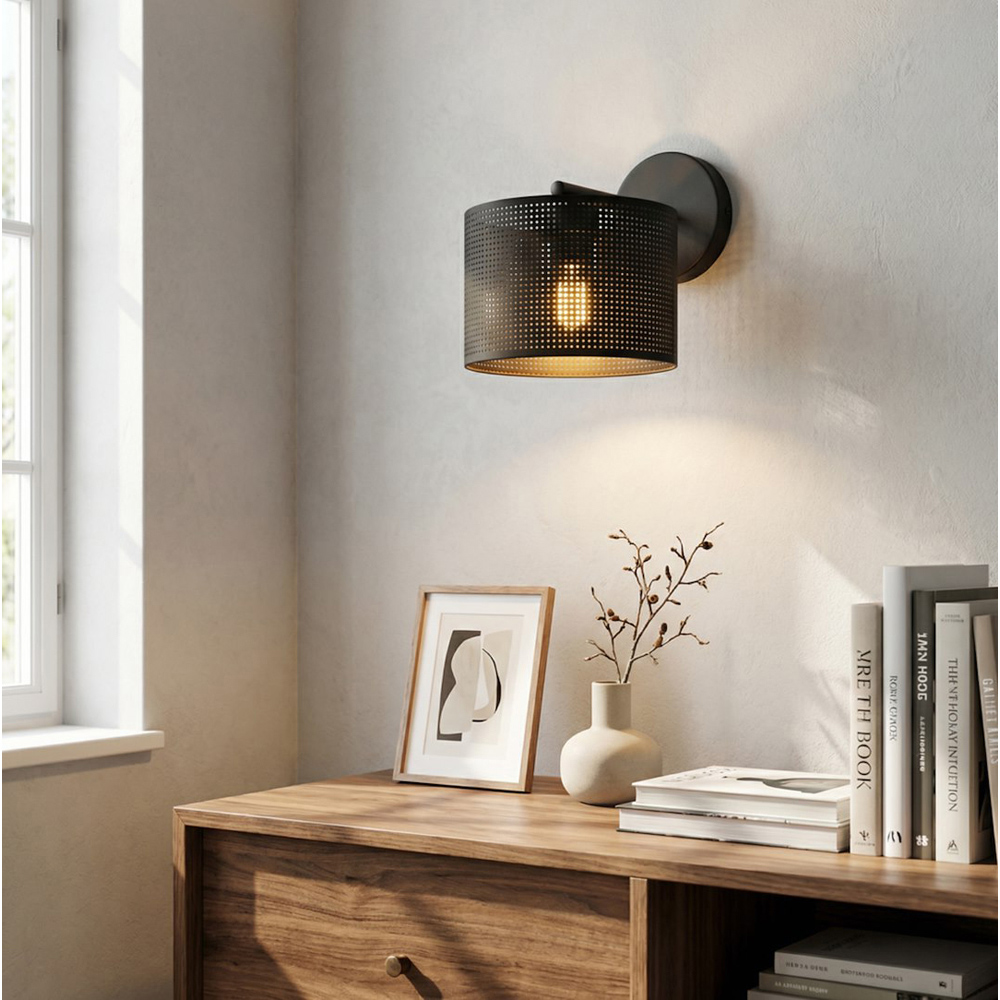 Emibig Lux Cylindrical Shade Black E27 Wall Light Image 5