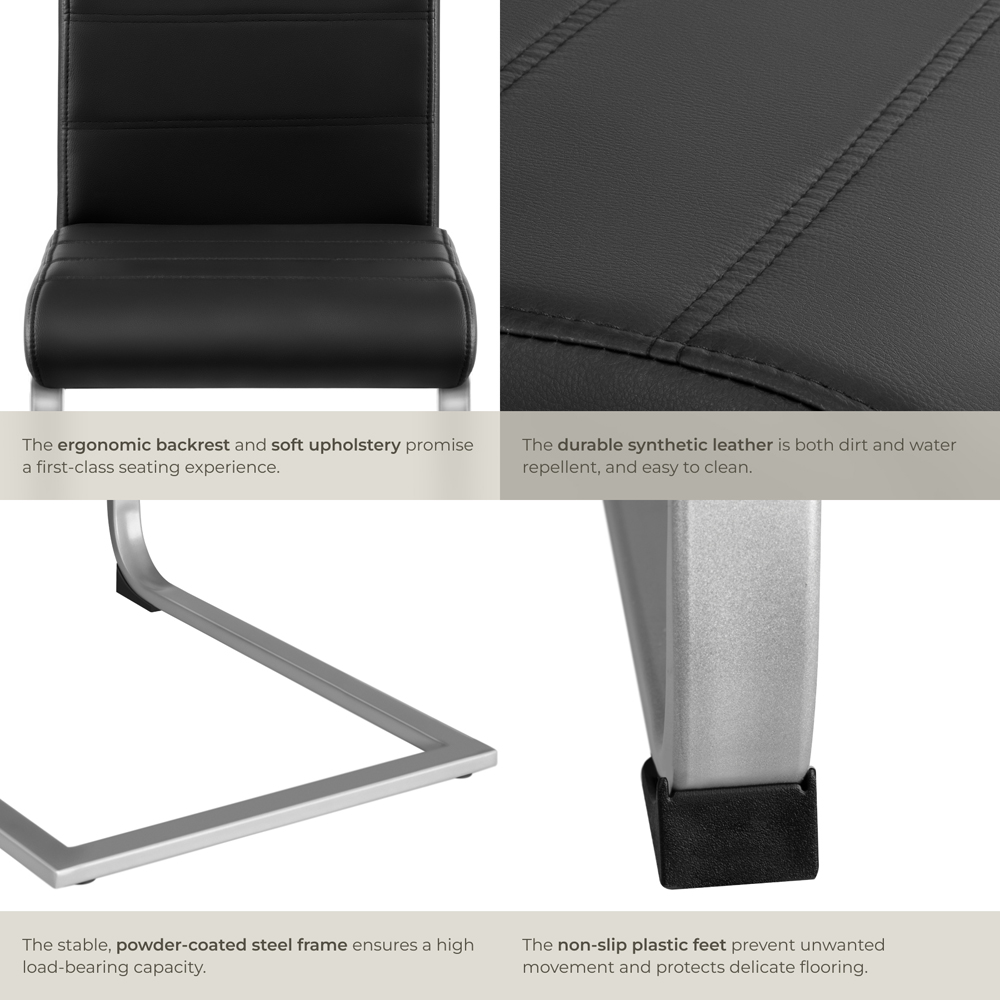 tectake Set of 4 Black Cantilever High Backrest Dining Chair Image 5