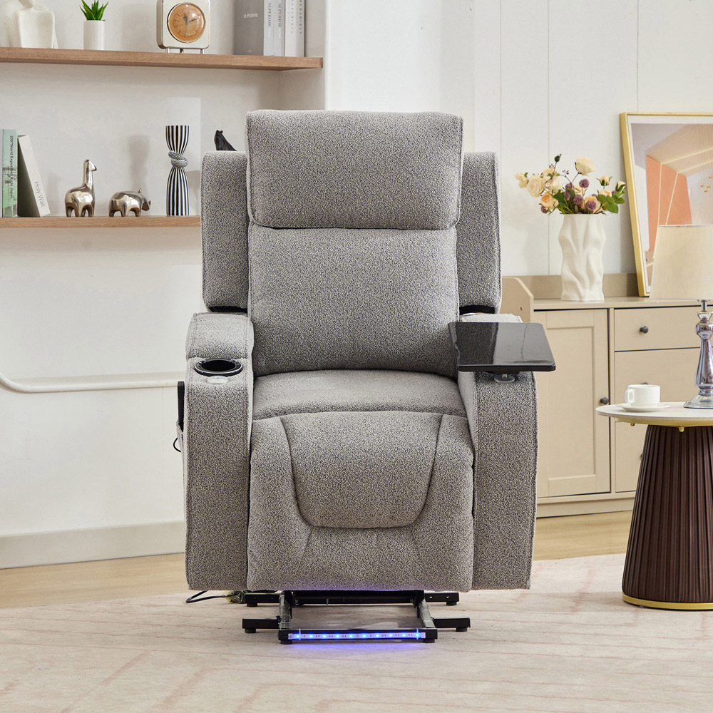 Artemis Home Cowley Light Grey Boucle Massage and Heat Electric Riser Recliner Chair Image 8