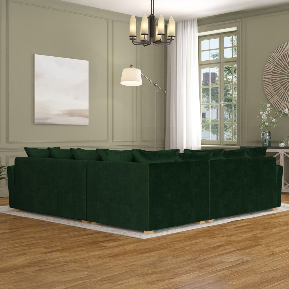 Wendleberry 4 Seater Forest Green Plush Velvet Scatter Back Corner Sofa Image 6