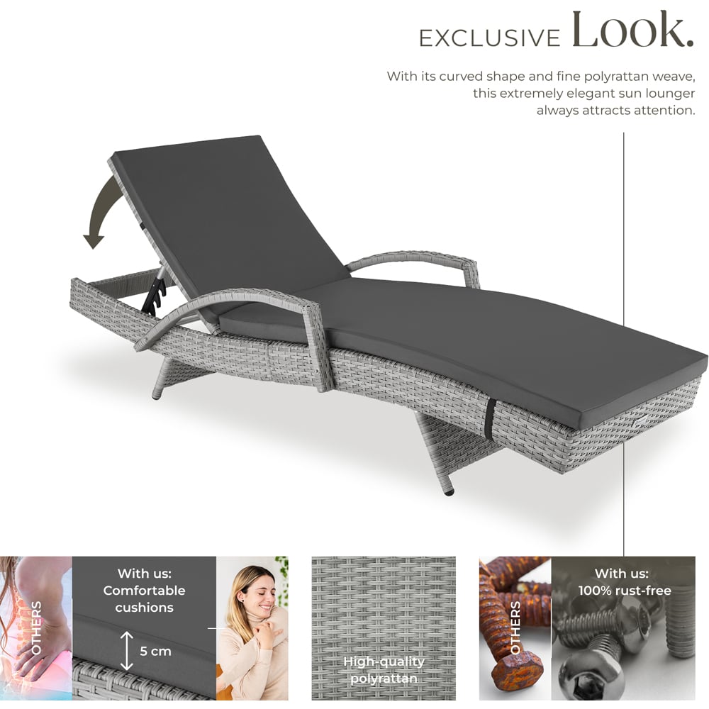 tectake Oceane Light Grey 5 Level Adjustable Aluminium Frame Sun Lounger Image 3