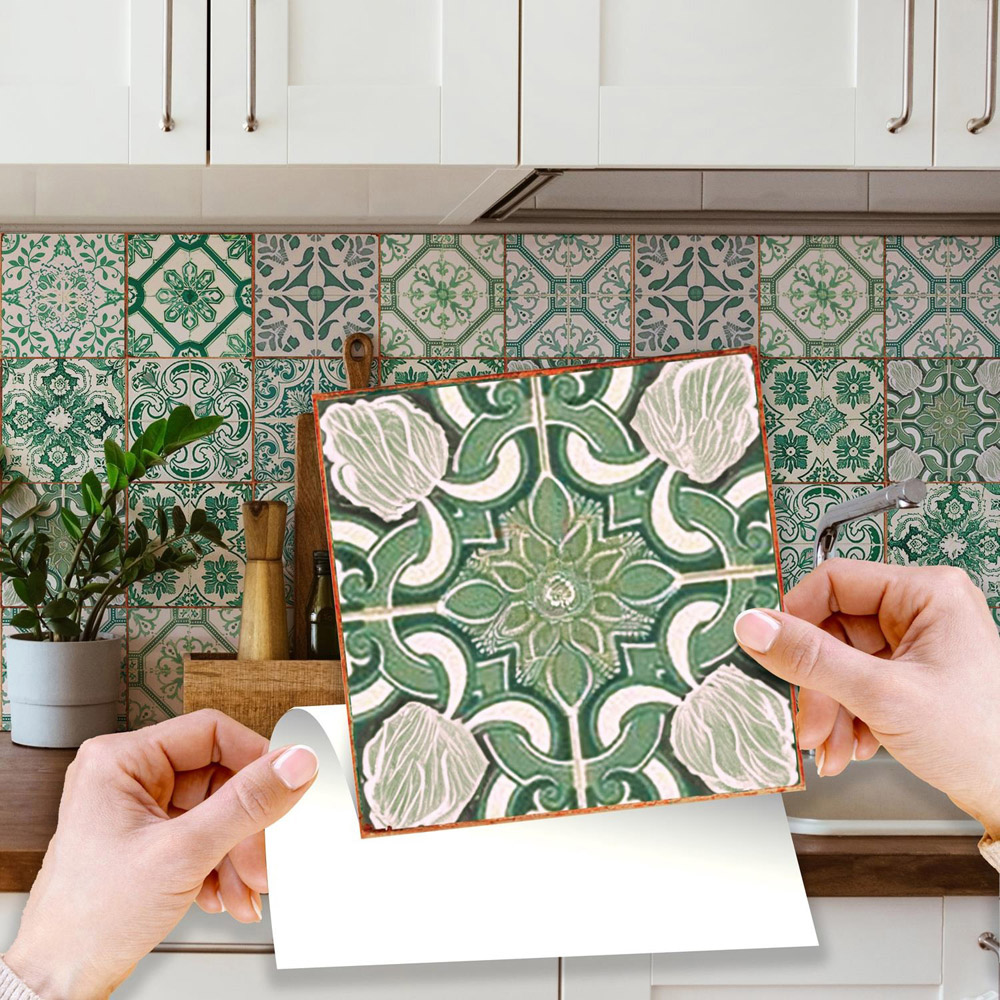 Walplus Light Green Vintage Antique Azulejo Wall Tile Sticker 15 x 15cm 24 Pack Image 6
