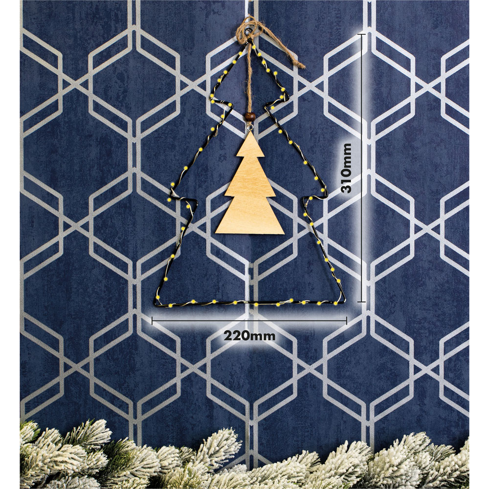 St Helens LED Metal Christmas Tree Decoration with Wooden Centre Image 2