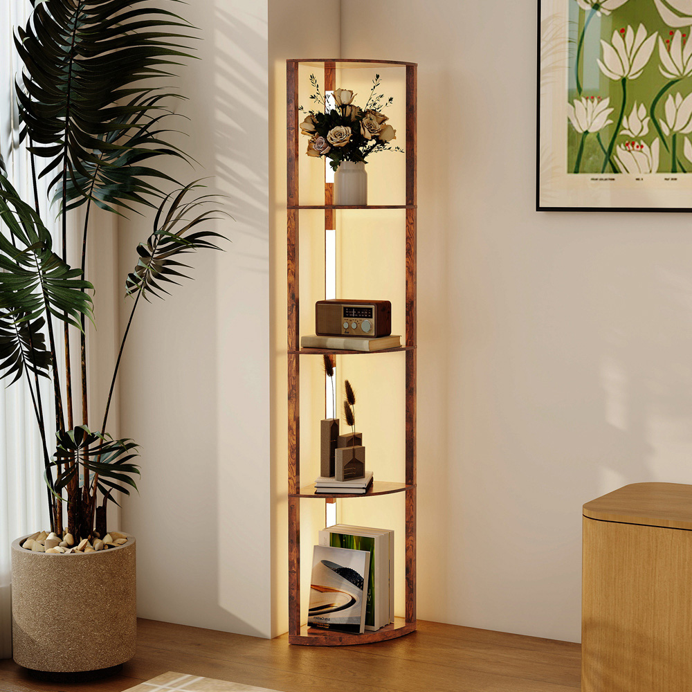 HOMCOM Warm White LED Rustic Brown Corner Floor Lamp Image 2