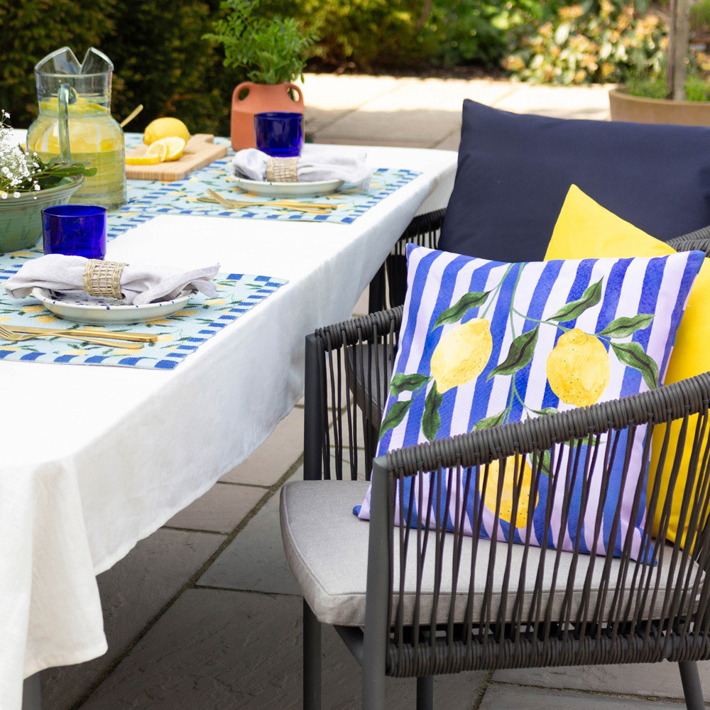 furn. Lemons Striped Blue Outdoor Reversible Cushion Image 6