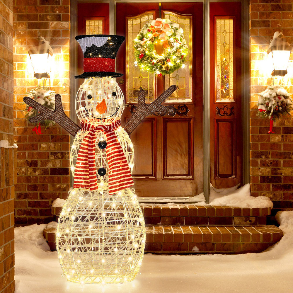 Costway Pre-Lit Lighted Standing Snowman Christmas Decoration 3.6ft Image 4