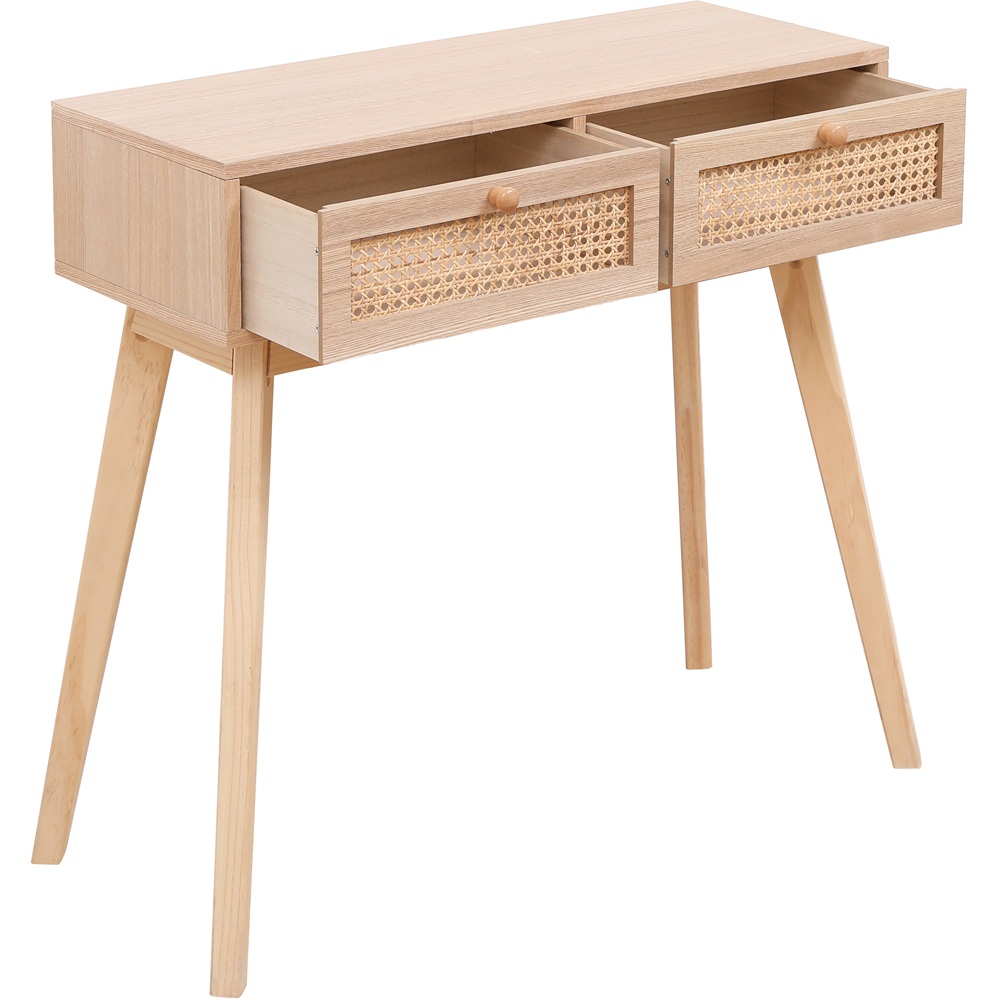 FurnitureHMD 2 Drawer Natural Rattan Weaving Console Table Image 2