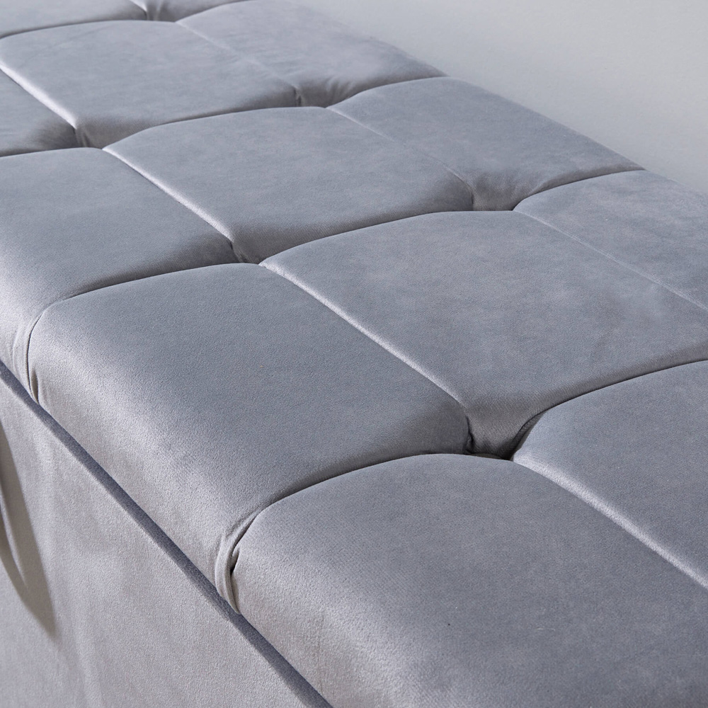 Home Source Pewter Light Grey Padded Ottoman Image 4