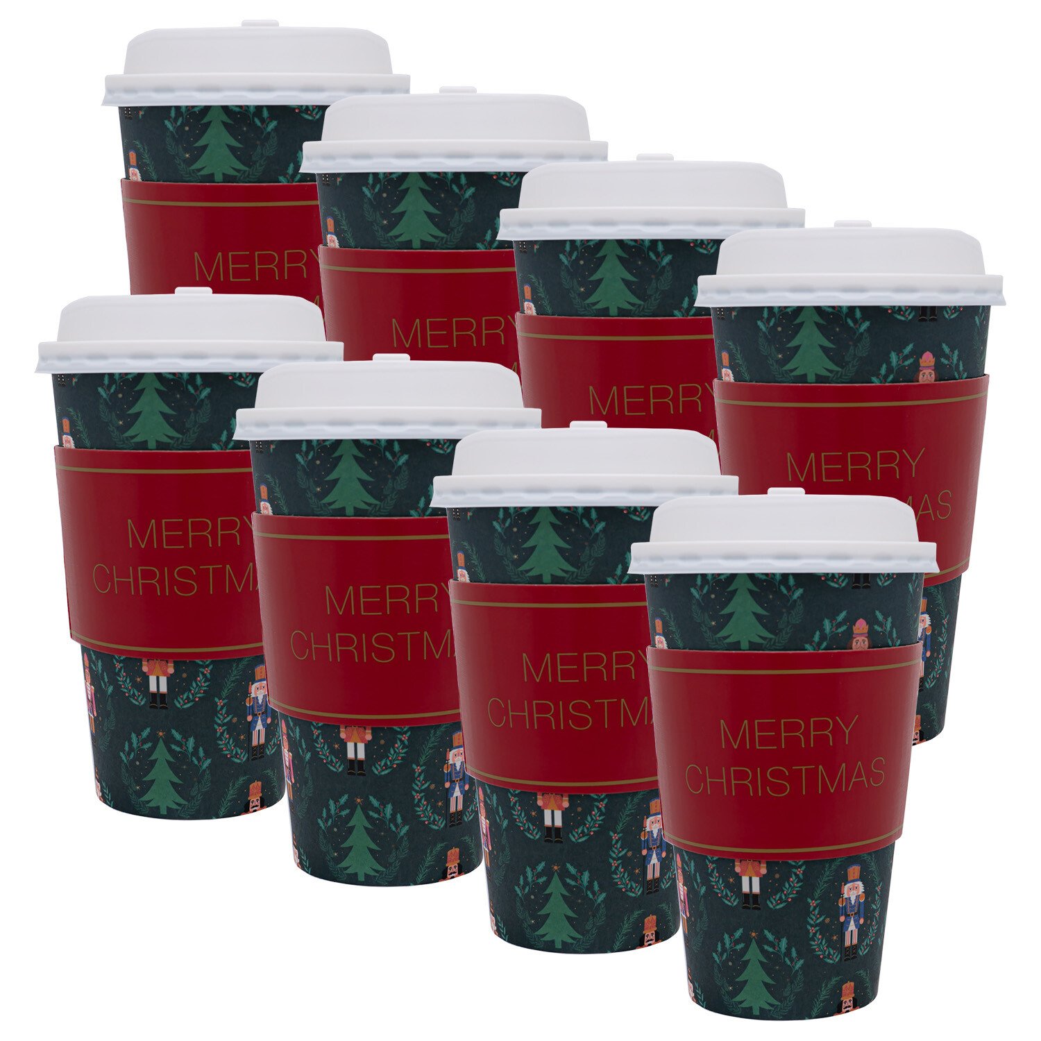 Pack of 8 Nutcracker Paper Travel Cups Green Image 4