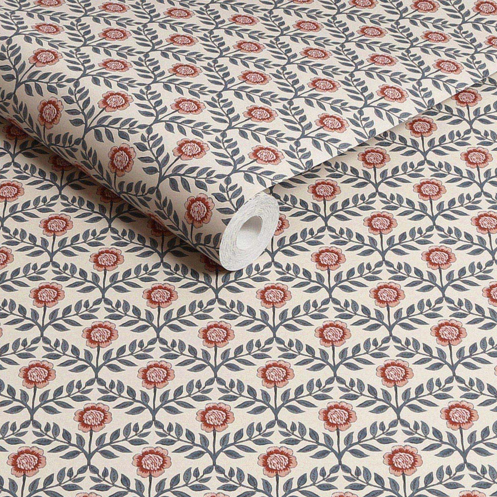 Joules Stately Floral Print Cream and Blue Wallpaper Image 2