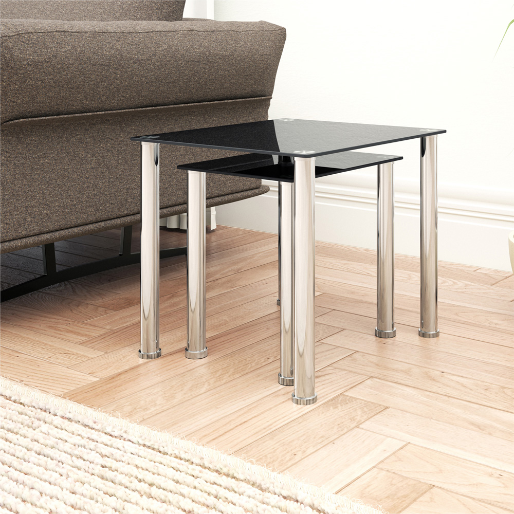 AVF Black Glass and Chrome Nest of Tables Set of 2 Image 4