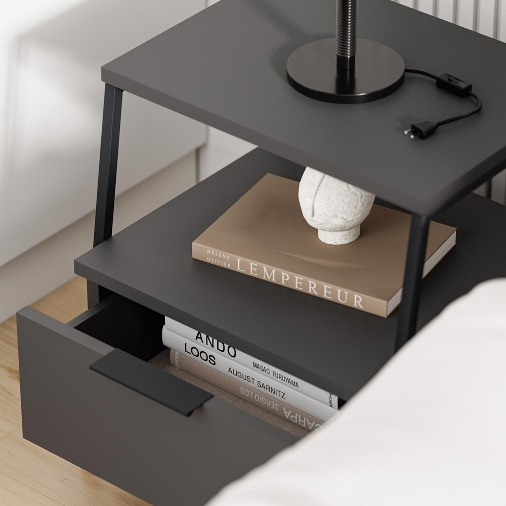 FWStyle Pal Single Drawer Anthracite Bedside Table Image 6