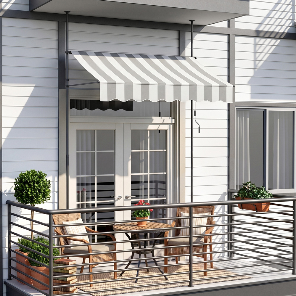 Living and Home Grey and White Wavy Valance Retractable Height Adjustable Awning 2m Image 3