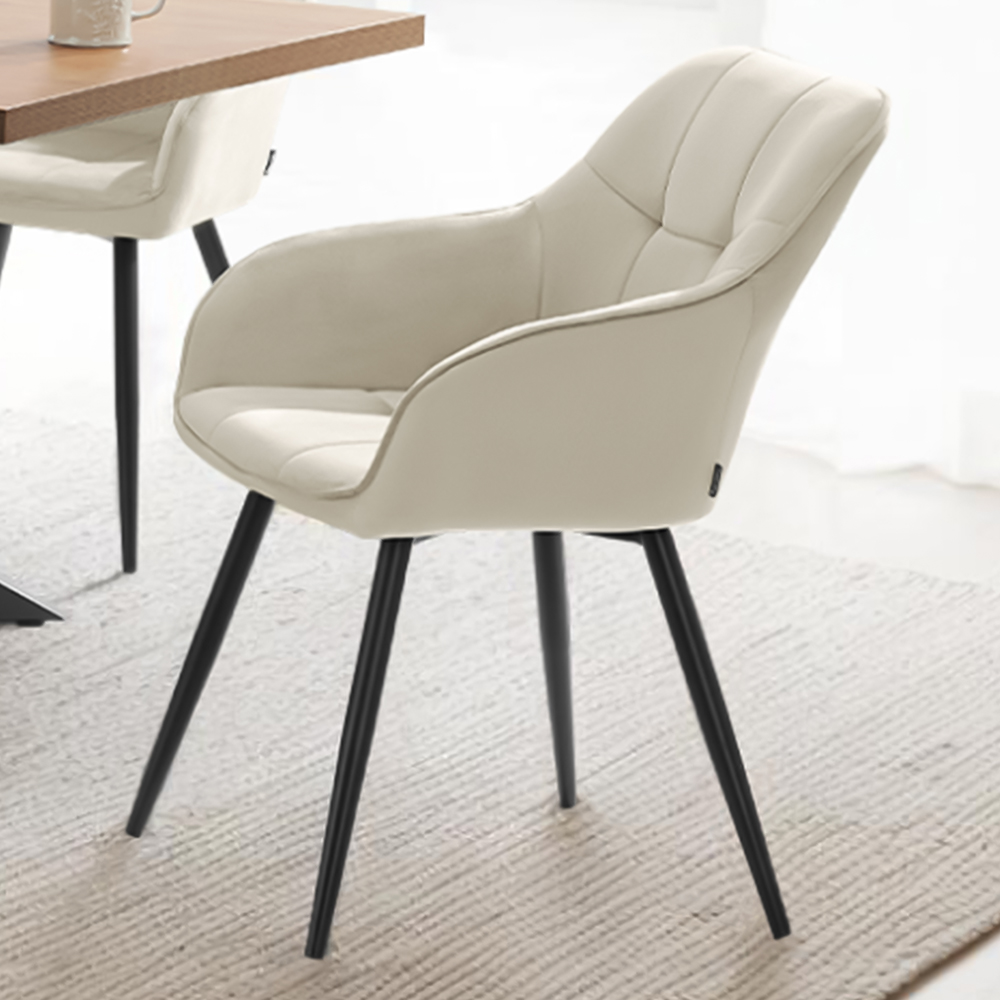 tectake Marilyn Set of 2 Cream and Black Quilted Velvet Dining Chair Image 1