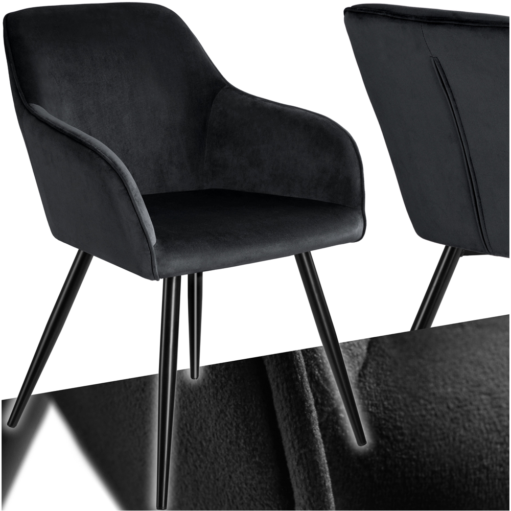 tectake Marilyn Black Velvet Look Padded Dining Chair Image 2
