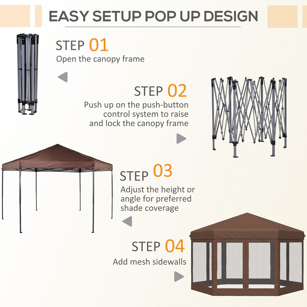 Outsunny 4 x 4m Brown Pop Up Gazebo with 4 Mesh Sides and Carry Bag Image 5