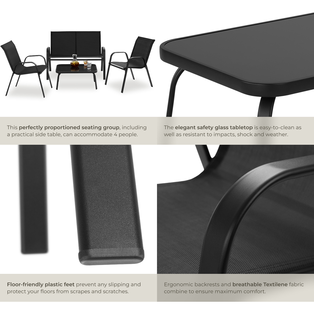 tectake Nora 4 Seater Black Textilene Fabric Outdoor Seating Table Set Image 5