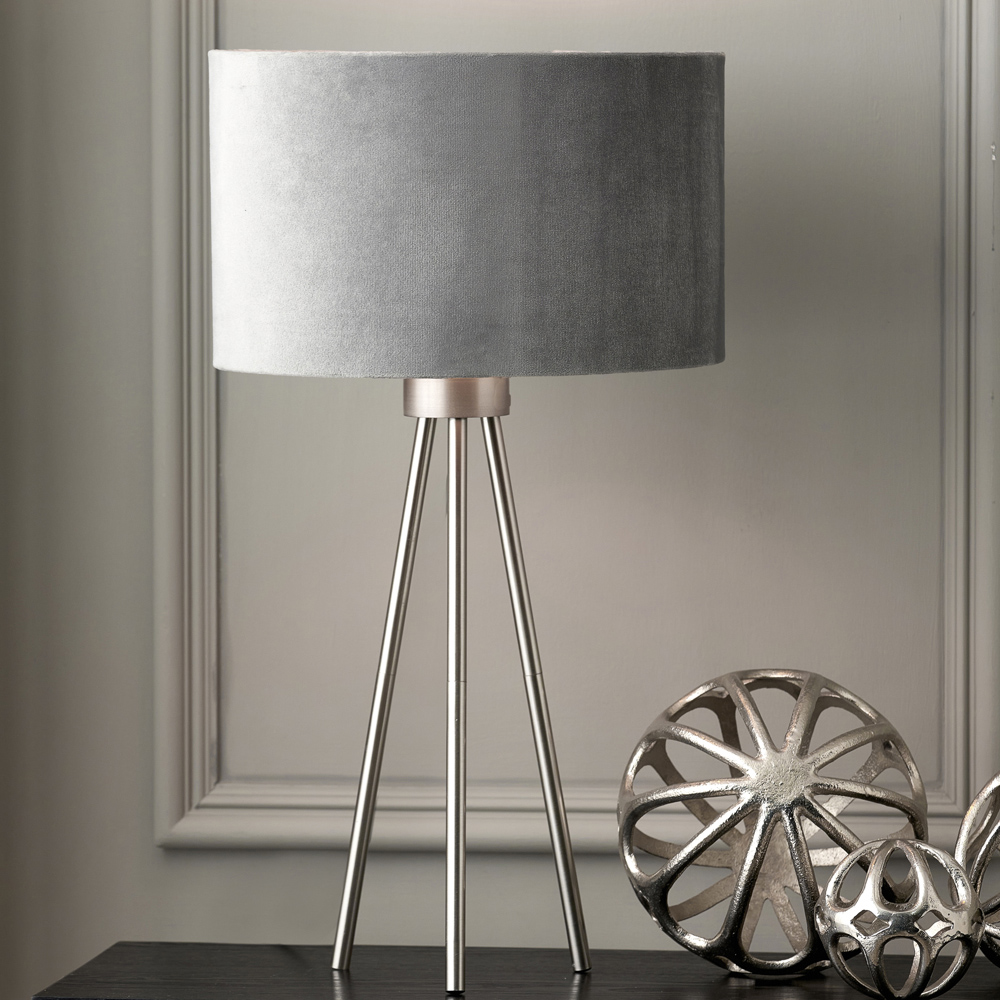 Pacific Lifestyle Houston Brushed Silver Metal Tripod Table Lamp Image 2