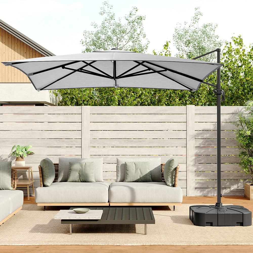 Living and Home Grey Square Rotatable Crank Cantilever Parasol with Reservoir Base 3m Image 6