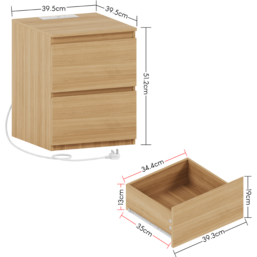 VIDA DESIGNS Denver 2 Drawer Pine Large Bedside Chest with Power Outlet Set of 2 Image 7
