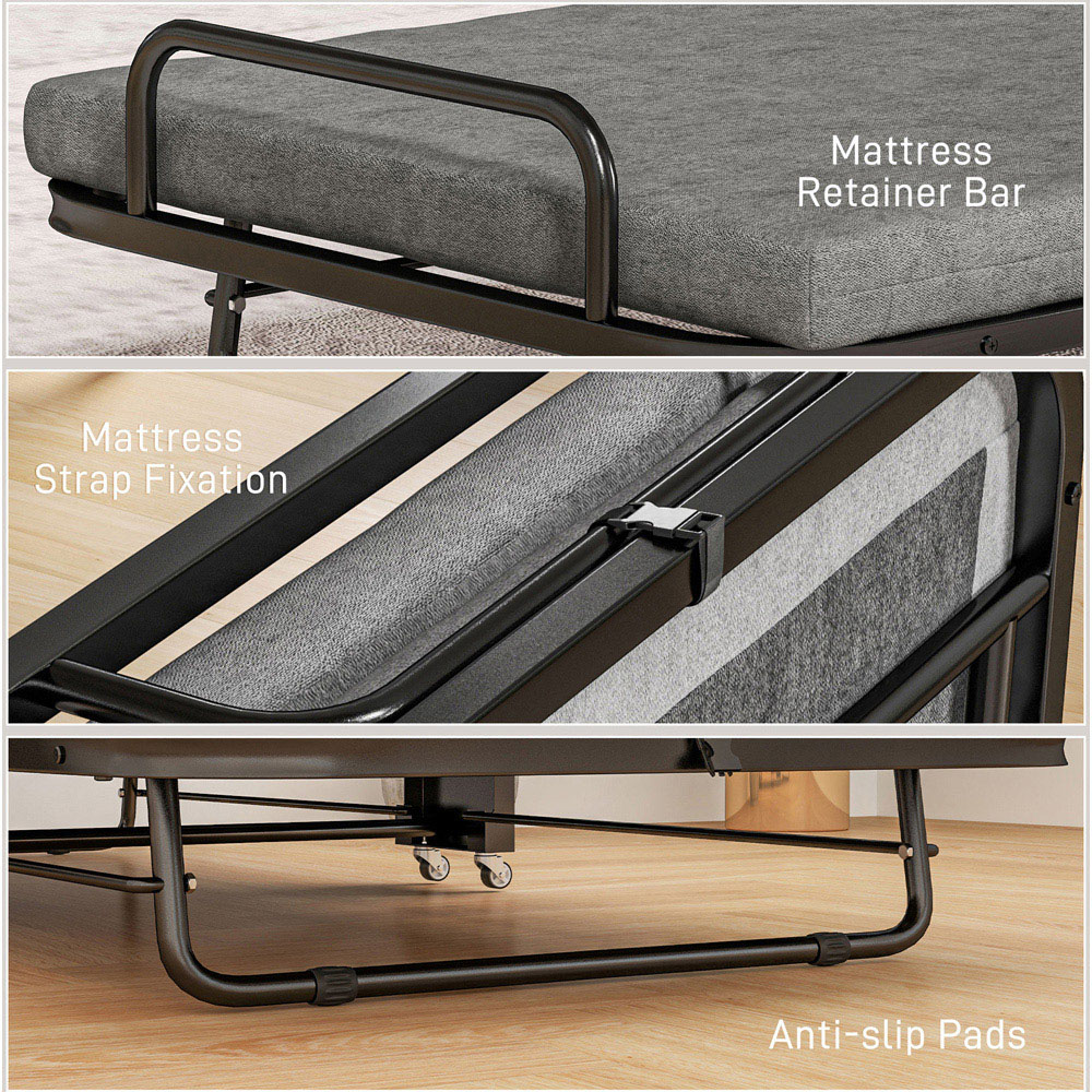 Portland Single Grey Folding Bed with Mattress and Wheels Image 5