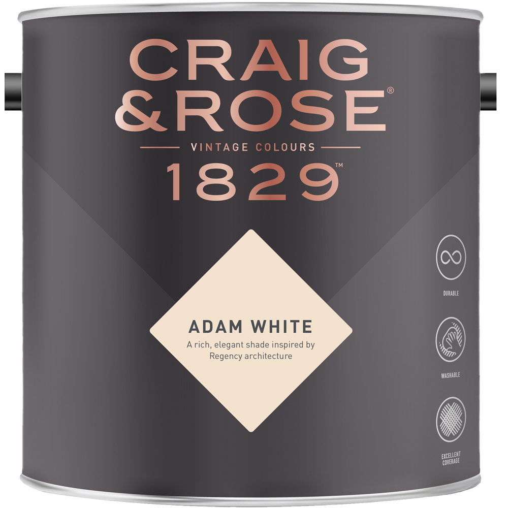 Craig & Rose Walls and Ceilings Adam White Chalky Emulsion Paint 5L Image 2