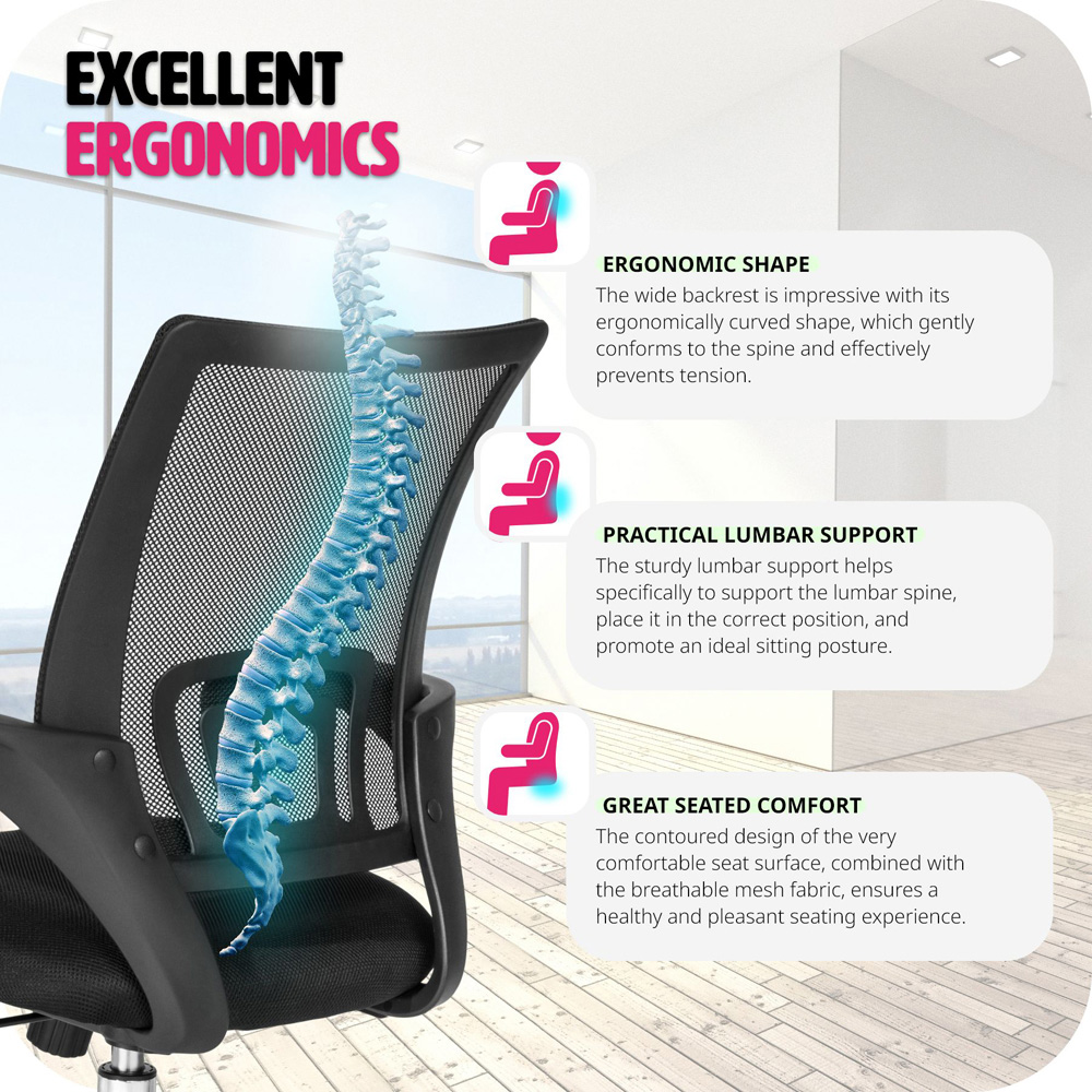 tectake Marius Black Padded Office Chair Image 6